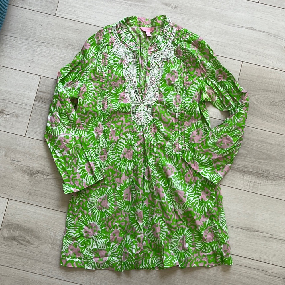 Lily Pulitzer Sarasota green beaded tunic size Medium